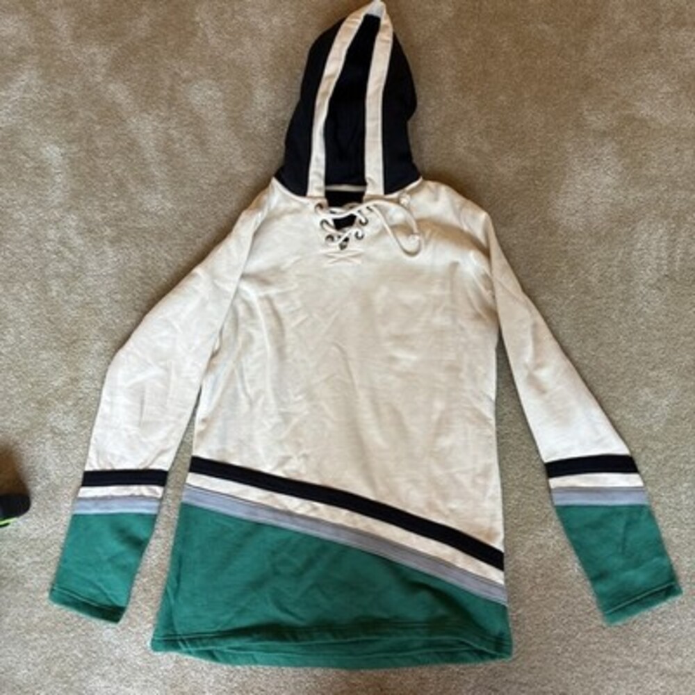 Old Time Hockey Hoodie Cream, Black, Grey And Green, Size ~Medium, GUC See Notes